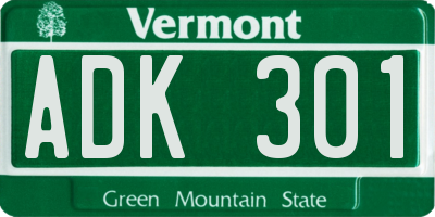VT license plate ADK301