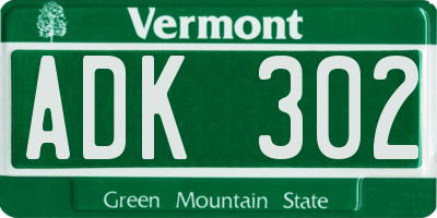 VT license plate ADK302