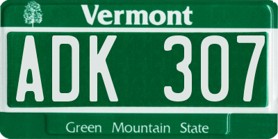 VT license plate ADK307