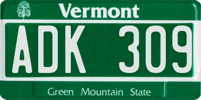 VT license plate ADK309