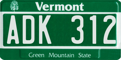 VT license plate ADK312