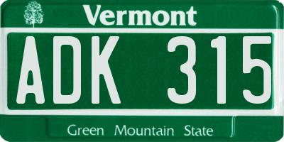 VT license plate ADK315