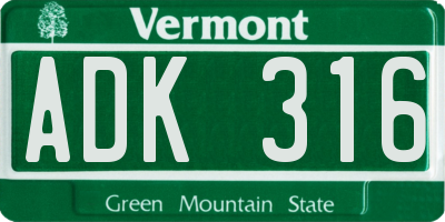 VT license plate ADK316