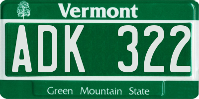 VT license plate ADK322