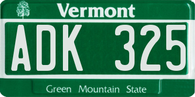 VT license plate ADK325