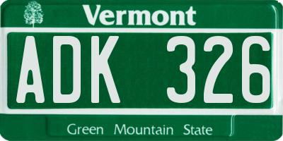VT license plate ADK326