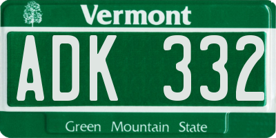 VT license plate ADK332