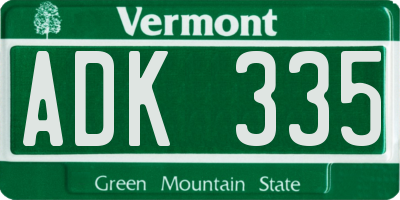 VT license plate ADK335