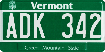VT license plate ADK342