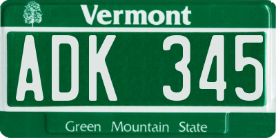 VT license plate ADK345