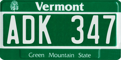 VT license plate ADK347