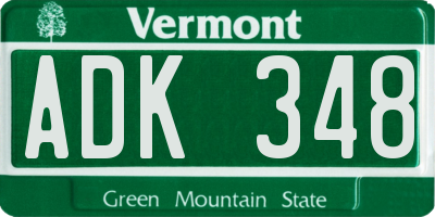 VT license plate ADK348