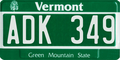 VT license plate ADK349