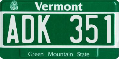 VT license plate ADK351