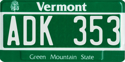 VT license plate ADK353
