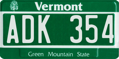 VT license plate ADK354