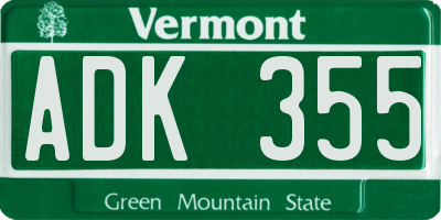 VT license plate ADK355