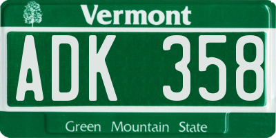 VT license plate ADK358