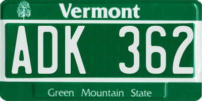 VT license plate ADK362