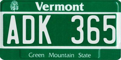 VT license plate ADK365