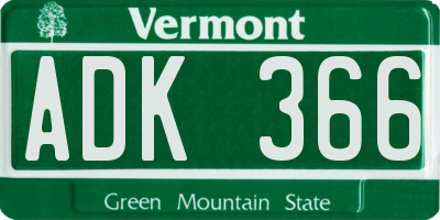 VT license plate ADK366