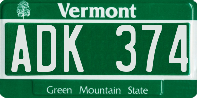 VT license plate ADK374