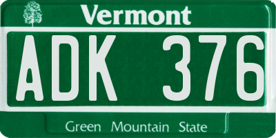 VT license plate ADK376