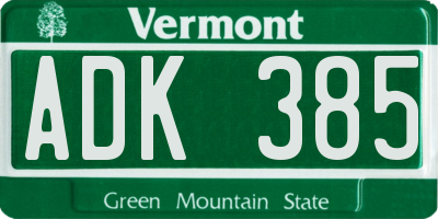 VT license plate ADK385
