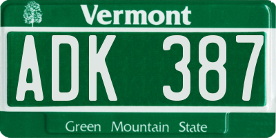 VT license plate ADK387