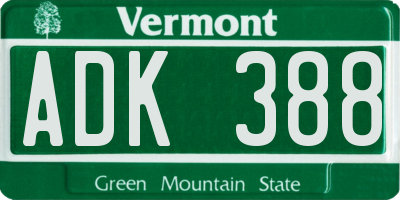 VT license plate ADK388