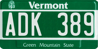 VT license plate ADK389