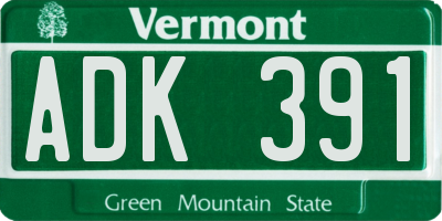 VT license plate ADK391