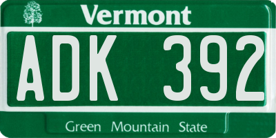 VT license plate ADK392