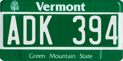 VT license plate ADK394
