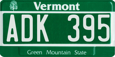 VT license plate ADK395