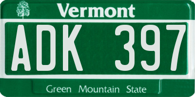 VT license plate ADK397