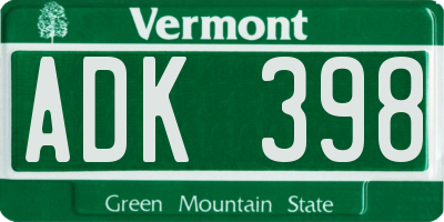 VT license plate ADK398
