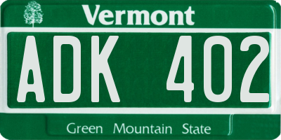 VT license plate ADK402