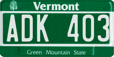 VT license plate ADK403