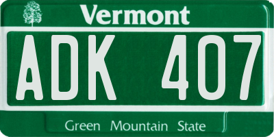 VT license plate ADK407