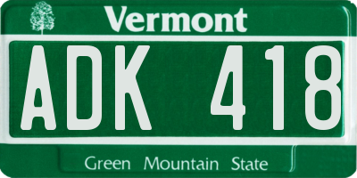 VT license plate ADK418