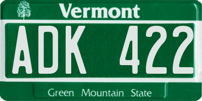 VT license plate ADK422