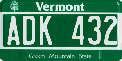 VT license plate ADK432