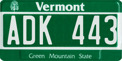 VT license plate ADK443