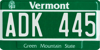 VT license plate ADK445