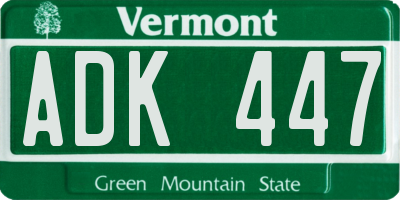 VT license plate ADK447