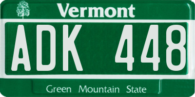 VT license plate ADK448