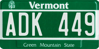 VT license plate ADK449