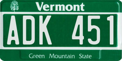 VT license plate ADK451