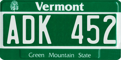 VT license plate ADK452